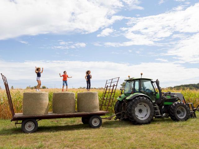 Enfants jouent des bottes de paille