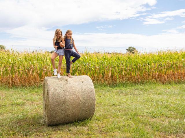 Enfants jouent des bottes de paille