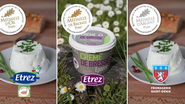 Médailles du concours général agricole pour la crème et le beurre de Bresse AOP