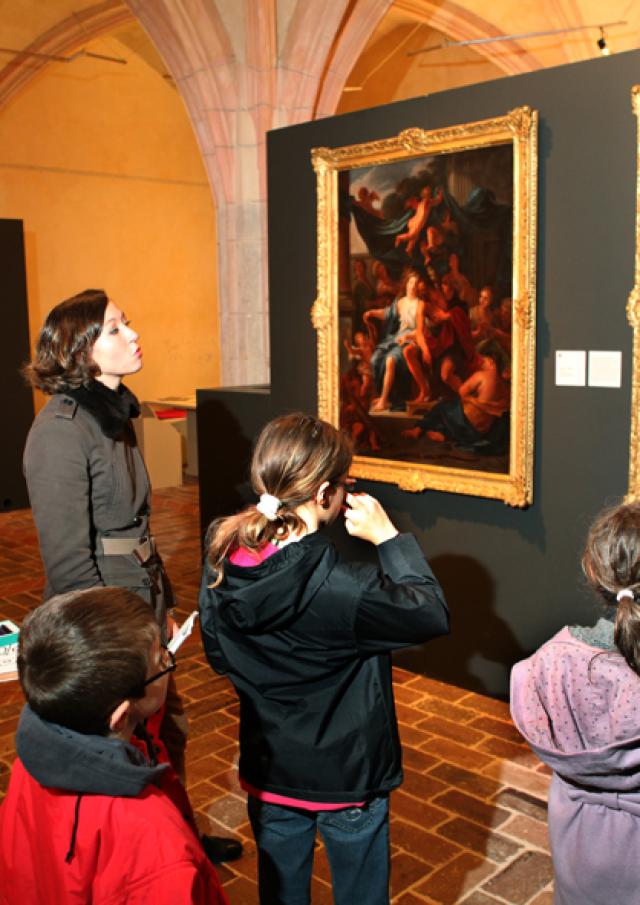 Atelier en famille autour de l'exposition Daniel Sarrabat, Monastère Royal de Brou, à Bourg en Bresse, Ain.