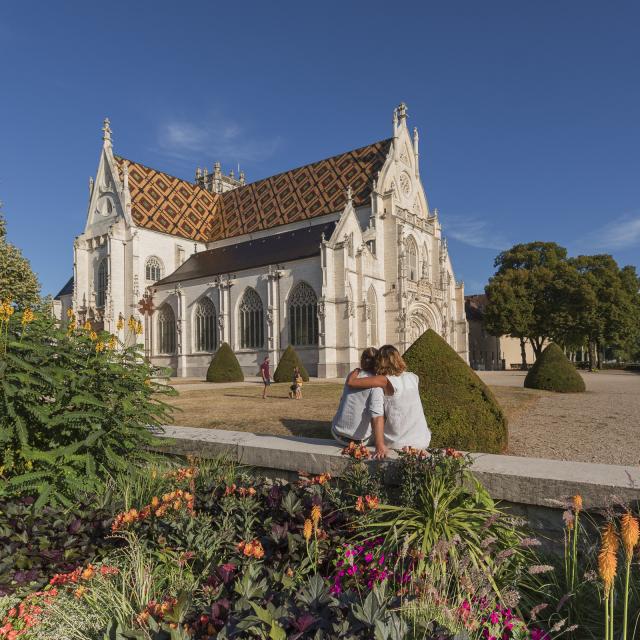 Vue sur la Monastère Royal de Brou à Bourg-en-Bresse. Bâti dès le début du XVIème siècle, il est un témoin de l'art gothique flamboyant flamand. © Pierre Jayat Lt