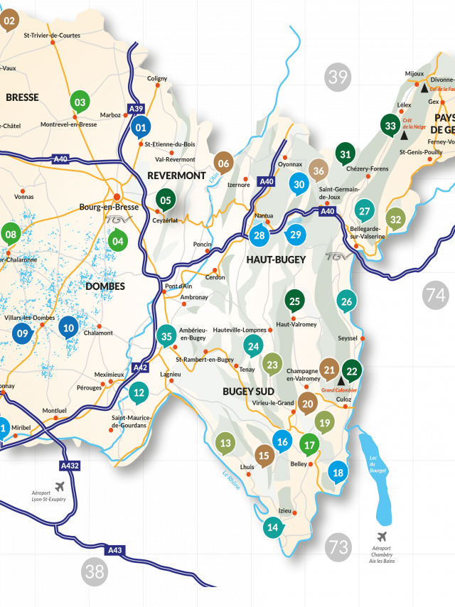 Carte touristiques des sites naturels Ain