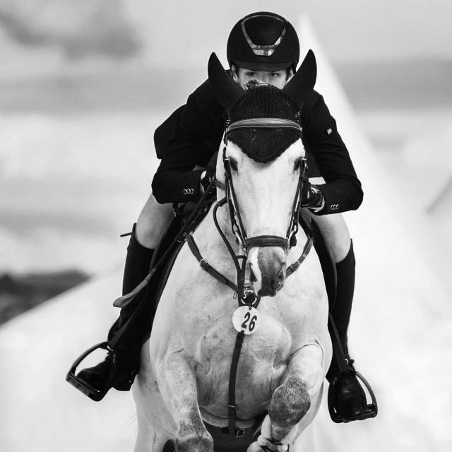 Edition 2021 du Jumping International de Bourg-en-Bresse. Un cavalier sur un cheval noir. Office de Tourisme Bourg-en-Bresse destinations