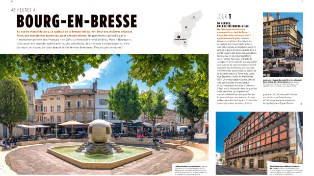 Dossier Bourg-en-Bresse dans le magazine Détours En France spécial Montagnes Du Jura Page 1 Et 2 parution décembre 2021